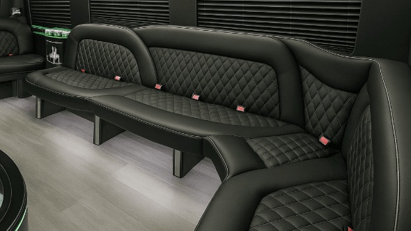 Interior of Charter Bus Company Boulder's 14 Passenger Sprinter Limousine in Boulder