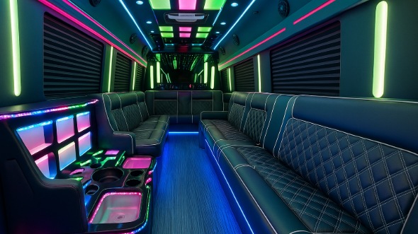 Interior of Charter Bus Company Thornton's 40 Passenger Party Bus in Thornton