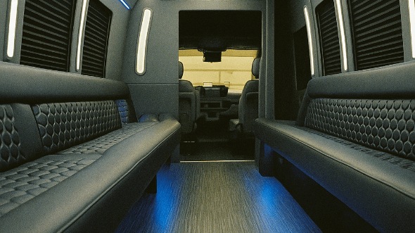 Interior of Charter Bus Company Centennial's 50 Passenger Party Bus in Centennial