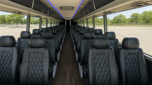 Interior of Charter Bus Company Lakewood's 55 Passenger Charter Bus in Lakewood